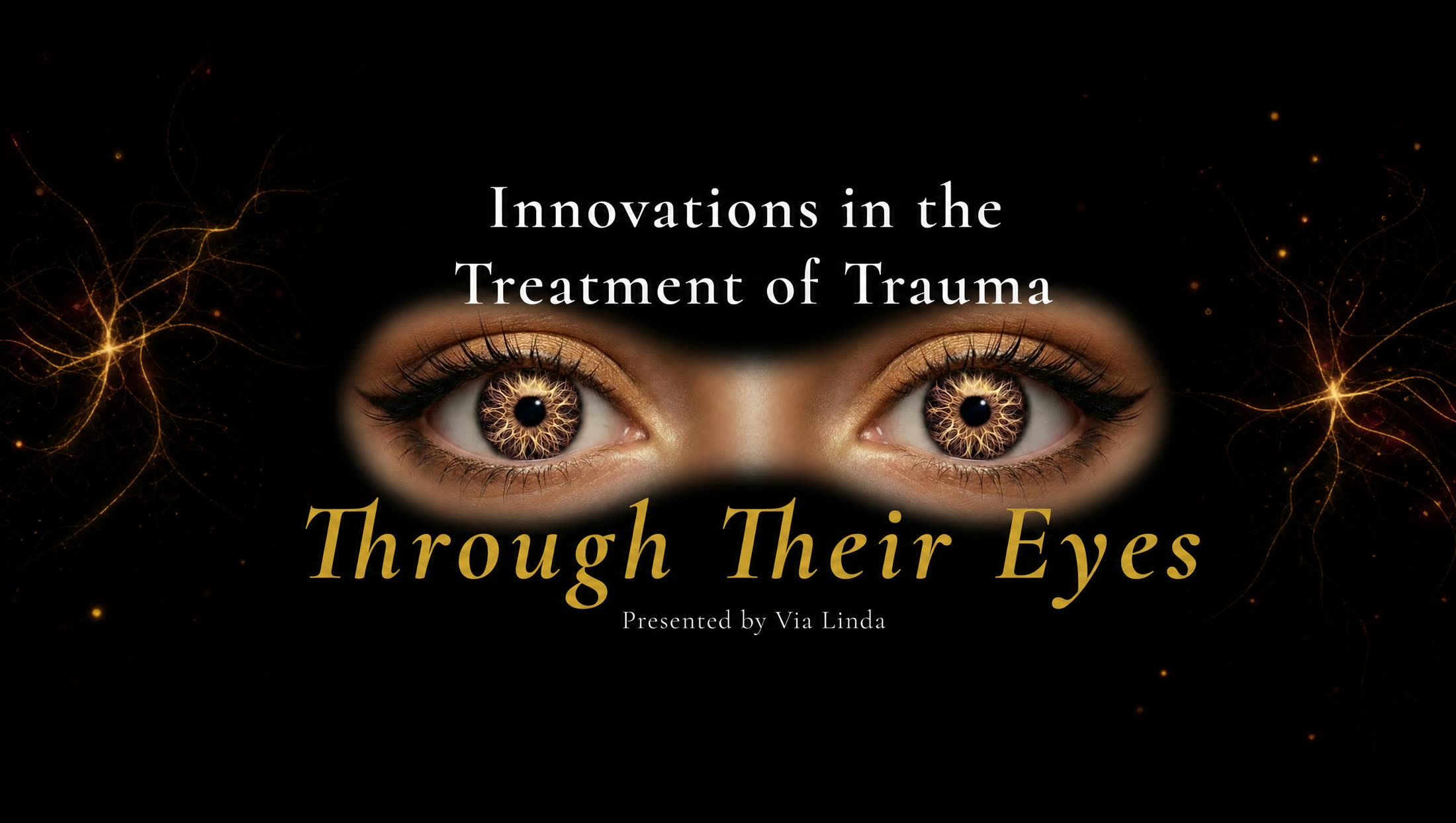 Through Their Eyes key art: golden eyes over a black field with filaments of light