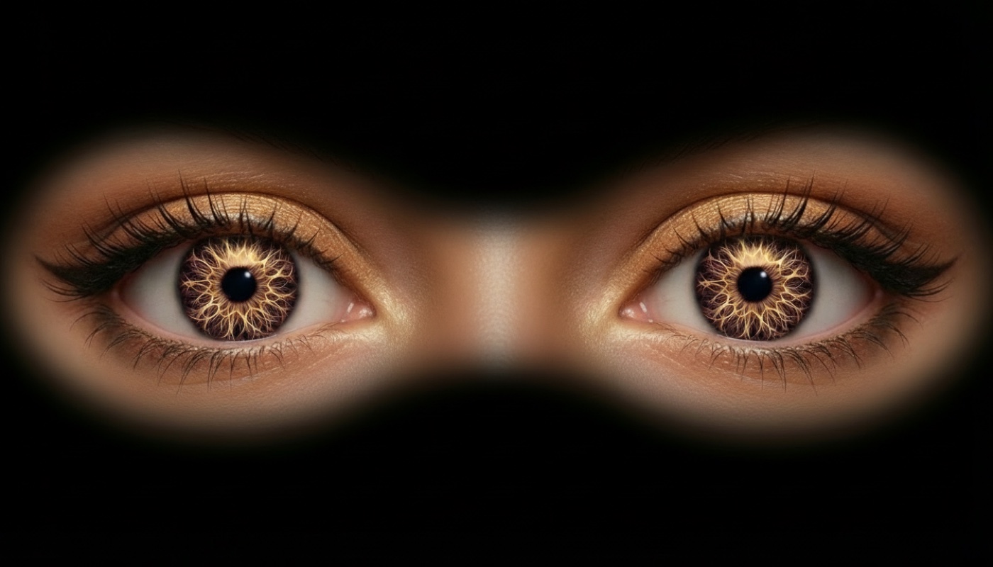 Exploration frame, two eyes joined by the bridge of a nose