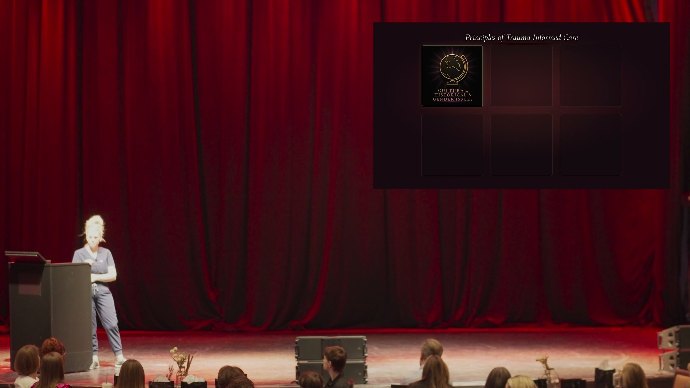 The venue screen carrying the first principles